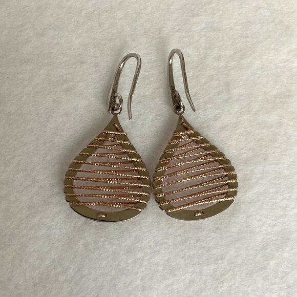 Sterling Silver 925 Italy Modernist Brass Woven Accent Teardrop Dangle Earrings - Picture 8 of 16